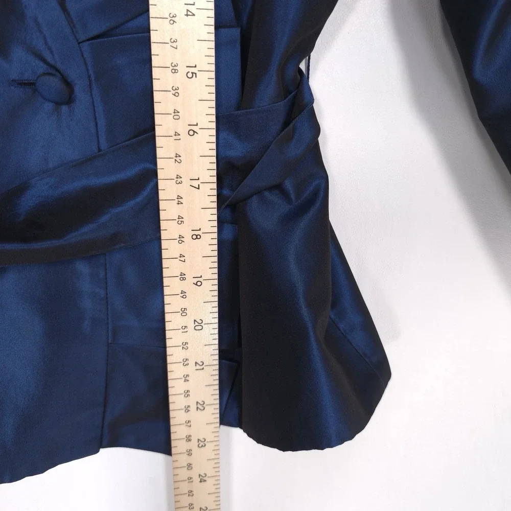 TERI JON Rickie Freeman SET 100% SILK Size 6 Tie Blazer Jacket + Maxi Skirt Navy